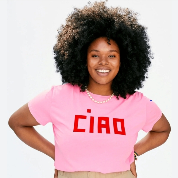 Clare V Tops - Clare V Hot Pink T-Shirt with Red 'CIAO' Print